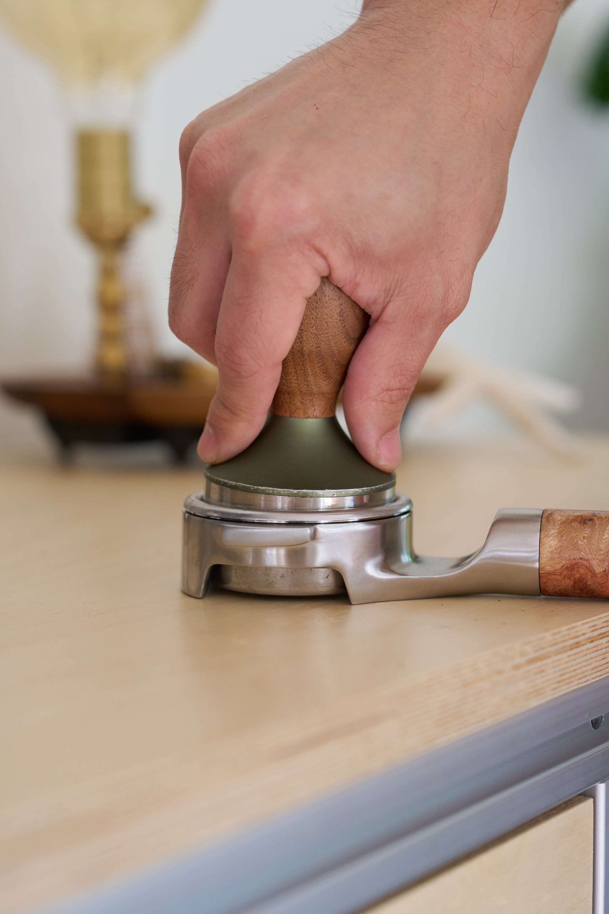 Stainless Steel 58mm Portafilter with Unique Wood Handle