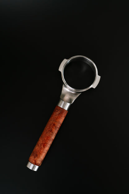 Stainless Steel 58mm Portafilter with Burmese Padauk Wood Weighted