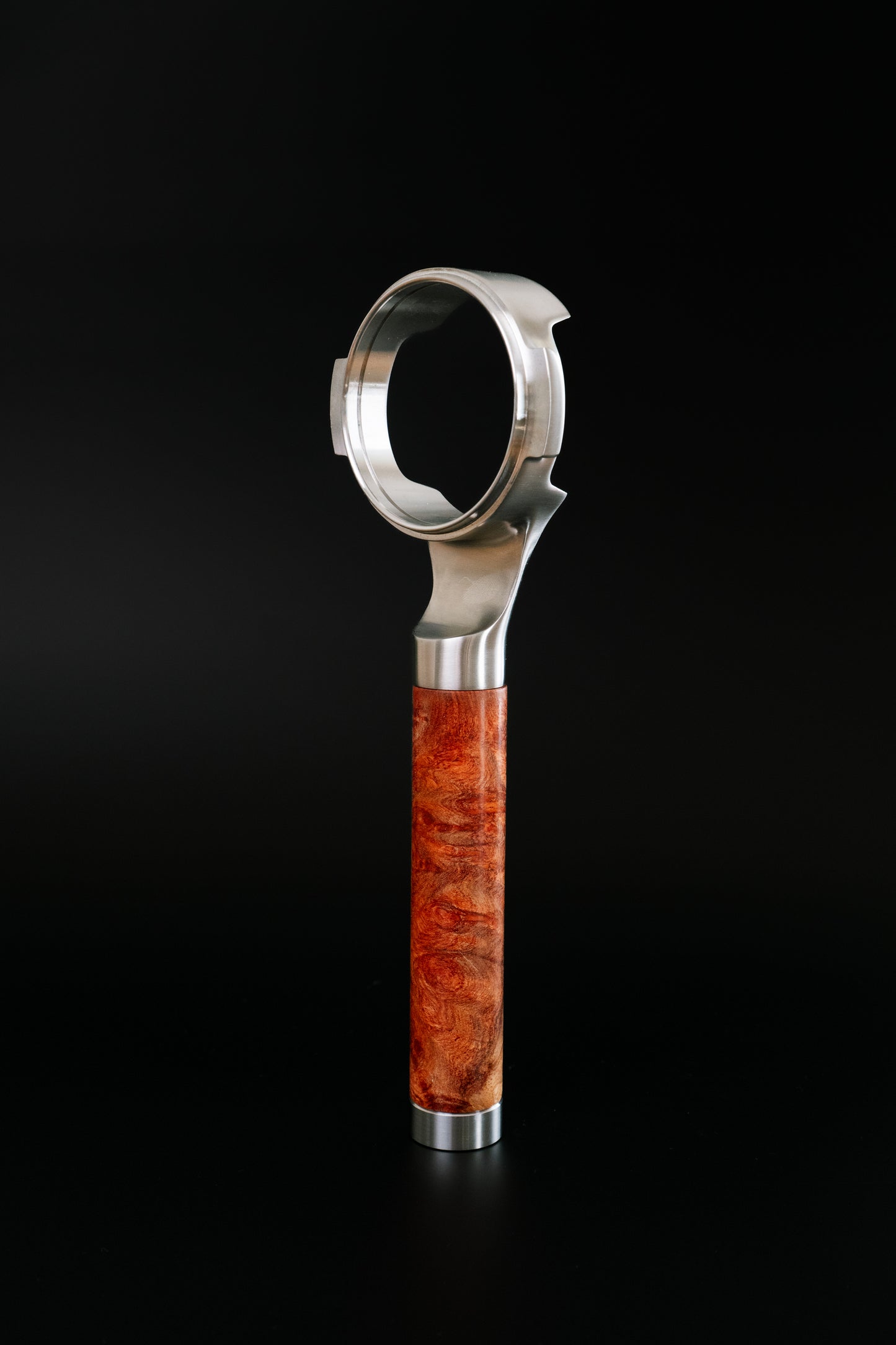 Stainless Steel 58mm Portafilter with Burmese Padauk Wood Weighted