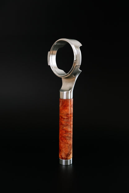 Stainless Steel 58mm Portafilter with Burmese Padauk Wood Weighted