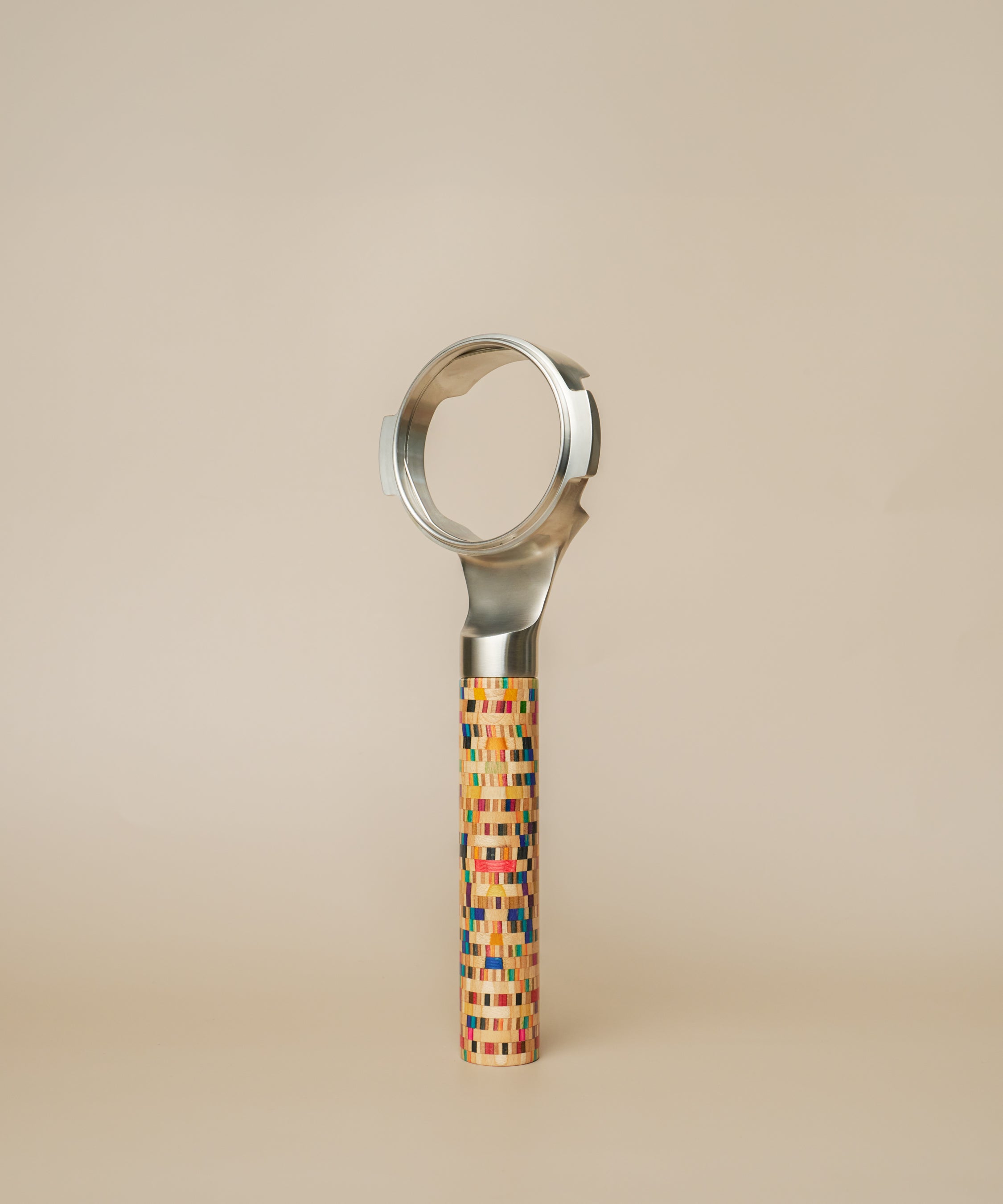 58mm Stainless Steel Bottomless Portafilter with Mosaic Wood Handle