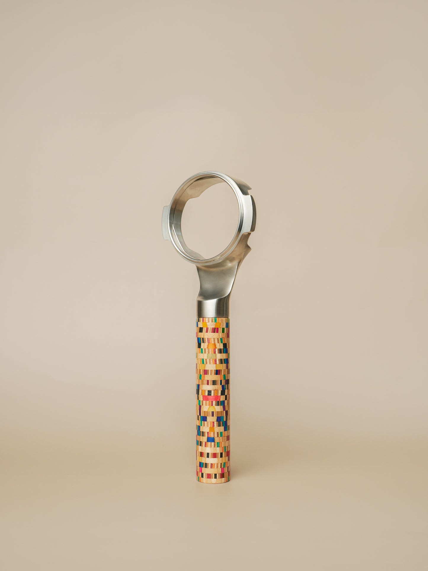 DAMO BRWE 58mm Stainless Steel Bottomless Portafilter with Mosaic Wood Handle