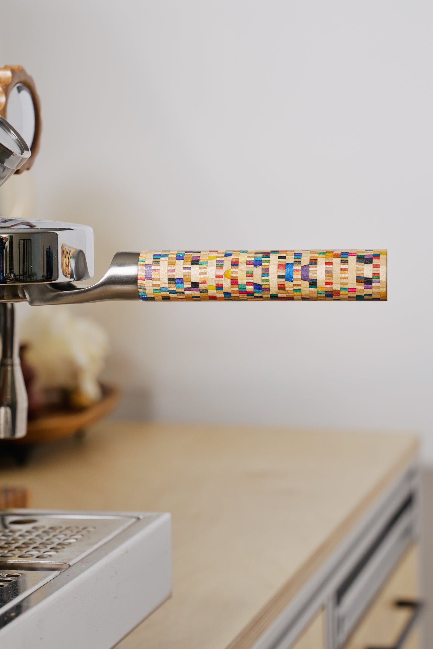 DAMO BRWE 58mm Stainless Steel Bottomless Portafilter with Mosaic Wood Handle
