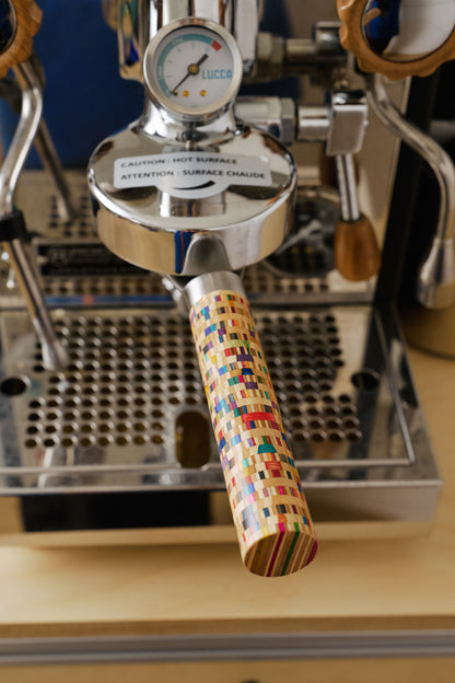 DAMO BRWE 58mm Stainless Steel Bottomless Portafilter with Mosaic Wood Handle